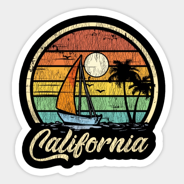 California  Vintage Distressed Sailboat Sailing Sticker by kimmygoderteart